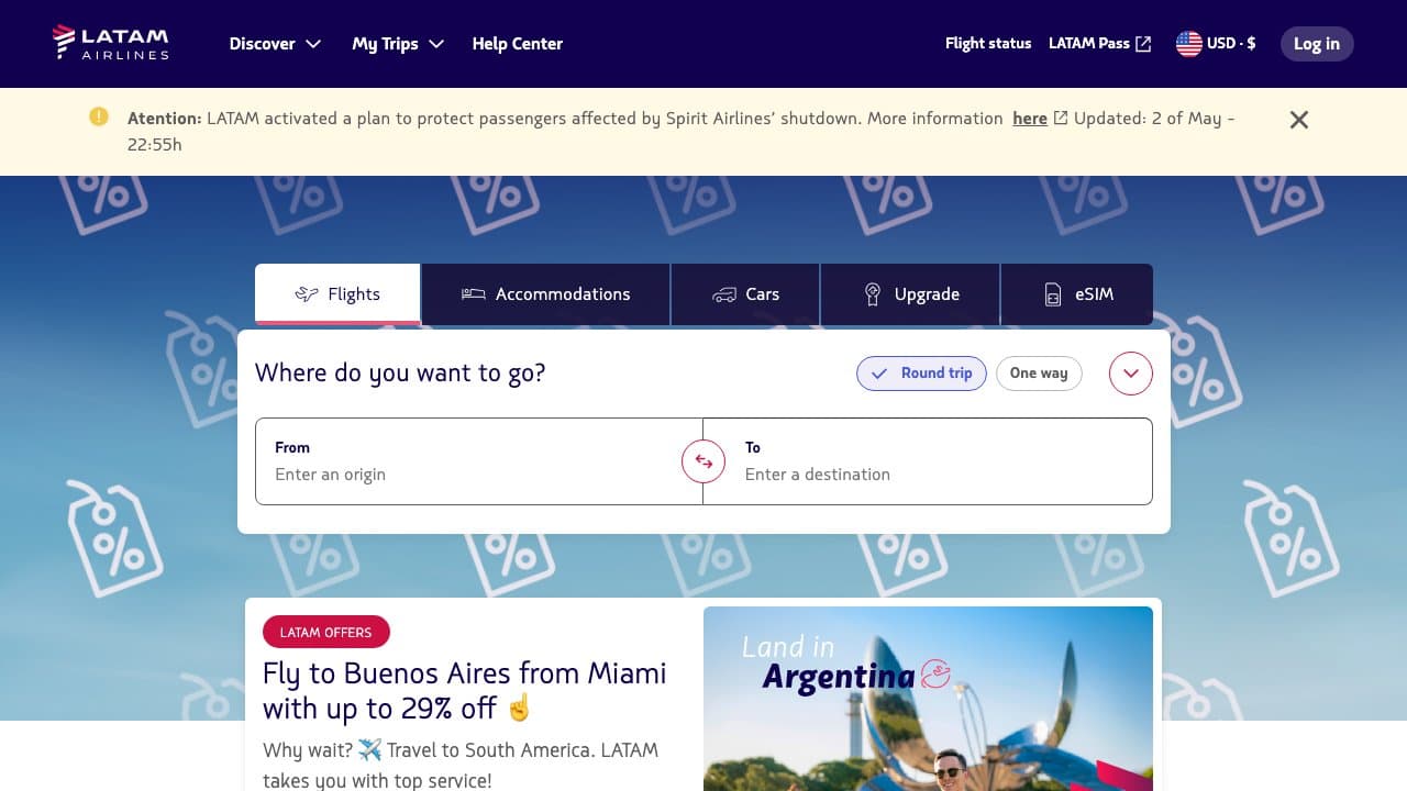 Screenshot of LATAM Airlines