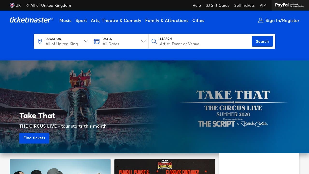 Screenshot of Ticketmaster